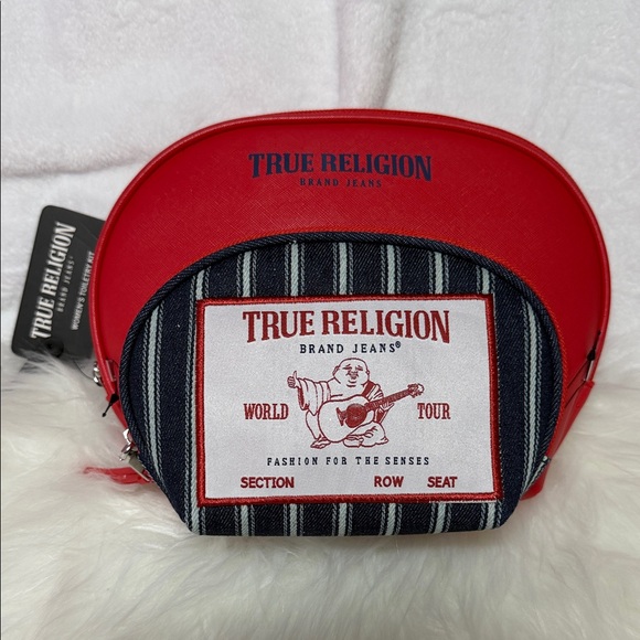 True Religion Handbags - True Religion Red and Black Striped Toiletry Bag